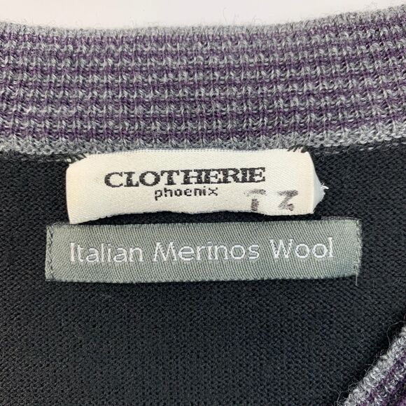 Clotherie Phoenix Wool Sweater Mens L Large Black/Purple V Neck Italian Merino - Picture 7 of 11